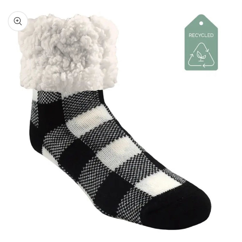 New Pudus Slipper Socks Lumberjack Black White Recycled Sz 5-11